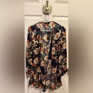 NWT Lulu’s So Splendid Navy Blue Floral Satin Long Sleeve Wrap Dress